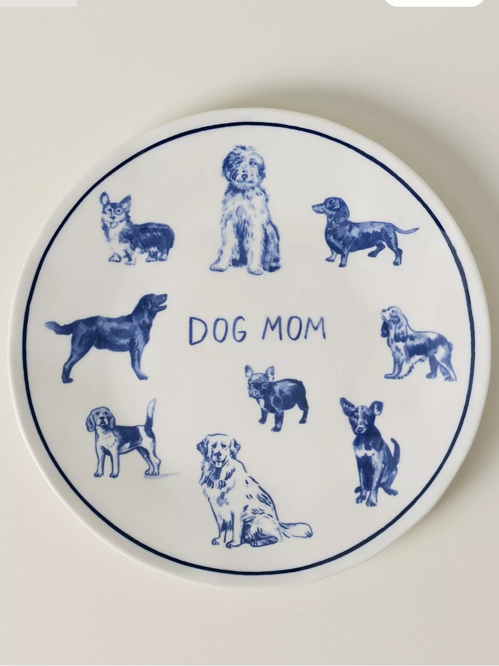 Anthropologie Dog Mom Stoneware Dessert Plate in Blue and White - Picture 2 of 5